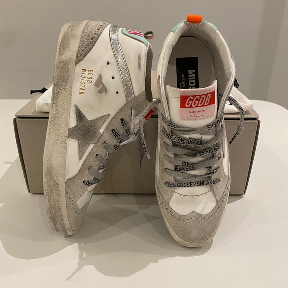 Golden Goose Mid Star Sneaker in White/Ice/Turquoise sz 38 New in Box - Picture 13 of 14